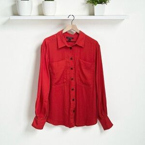Banana Republic Women’s Orange Polyester Button Long Sleeve Top Shirt Size XL